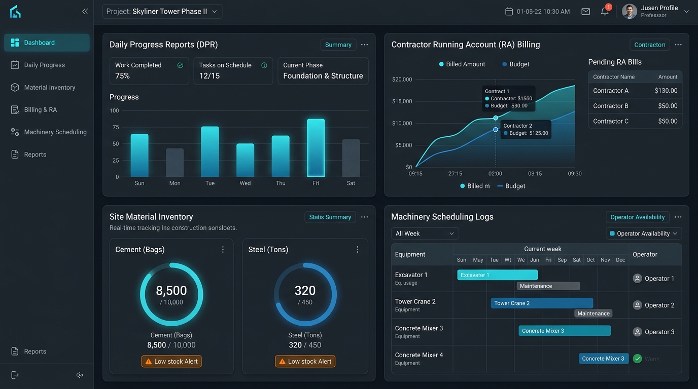 Construction ERP & Site Management Demo UI Dashboard Preview